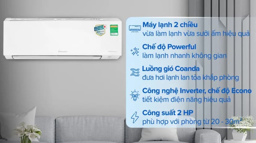 Máy lạnh 2 chiều Daikin Inverter 2 HP FTHF50VAVMV - Giá rẻ nhất hôm nay - Ảnh 2