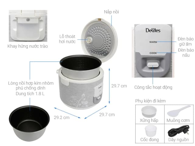 So sánh giá Nồi cơm nắp gài Delites 1.8 lít NCG1805 rẻ nhất? - Ảnh 3