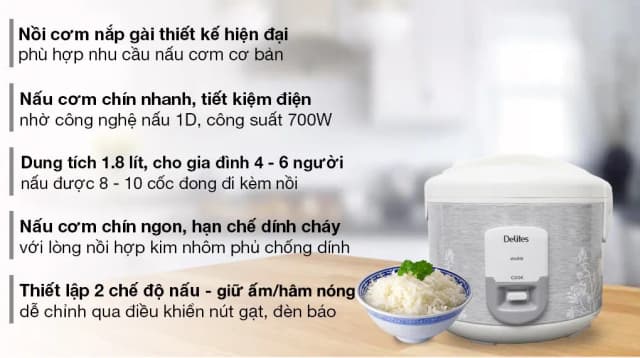 So sánh giá Nồi cơm nắp gài Delites 1.8 lít NCG1805 rẻ nhất? - Ảnh 5