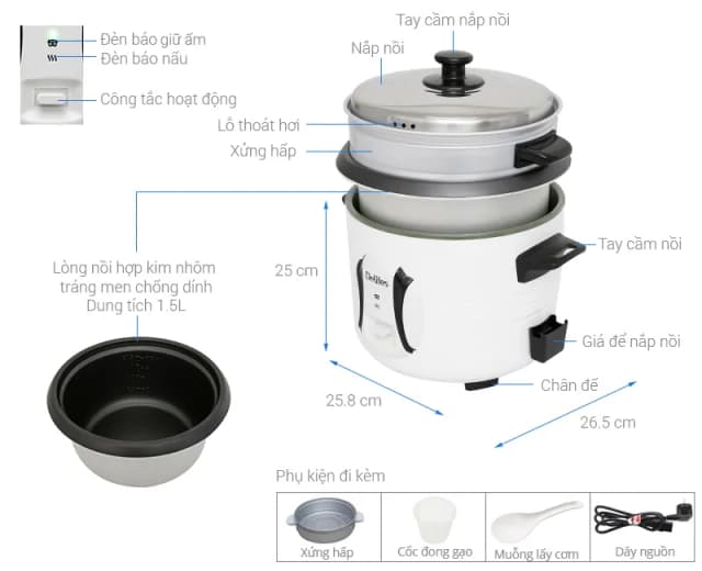 So sánh giá Nồi cơm nắp rời Delites 1.5 lít NCR1502 rẻ nhất? - Ảnh 8