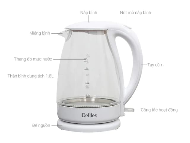 Bình đun siêu tốc Delites 1.8 lít ST18G02 - Ảnh 1