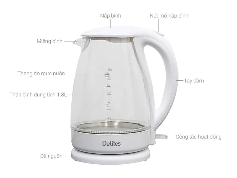 So sánh giá Bình đun siêu tốc Delites 1.8 lít ST18G02 - Tìm sản phẩm giá rẻ nhất - Ảnh 1