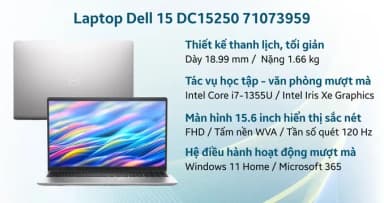 Laptop Dell 15 DC15250 - DC15250-i7U161W11SLU (i7 1355U, 16GB, 1TB, Full HD 120Hz, OfficeH24+365, Win11) - 14
