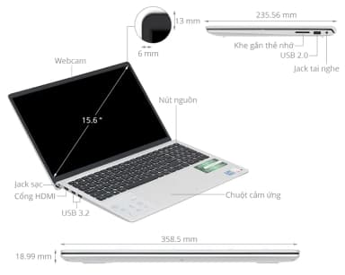 Laptop Dell Inspiron 15 3520 - 71064798 (i5 1235U, 16GB, 512GB, Full HD 120Hz, OfficeH24+365, KYHD, Win11) - 6