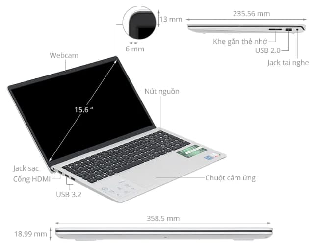 Laptop Dell Inspiron 15 3520 - 71064798 (i5 1235U, 16GB, 512GB, Full HD 120Hz, OfficeH24+365, KYHD, Win11) - 6