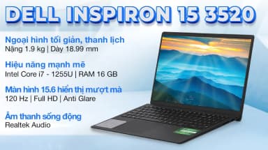Laptop Dell Inspiron 15 3520 - 71069748 (i7 1255U, 16GB, 512GB, Full HD 120Hz, OfficeH24+365, Win11) - 2