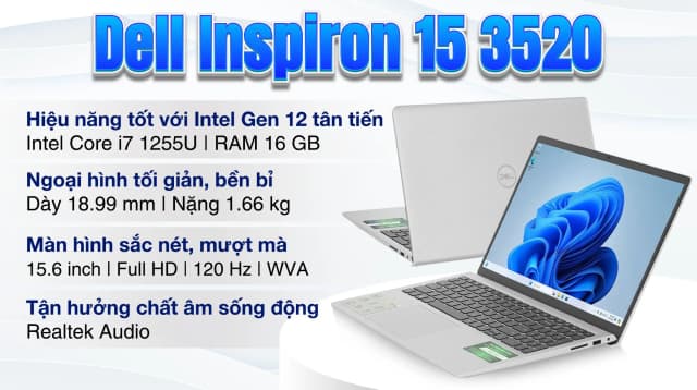 Laptop Dell Inspiron 15 3520 - 71069748 (i7 1255U, 16GB, 512GB, Full HD 120Hz, OfficeH24+365, Win11) - 16