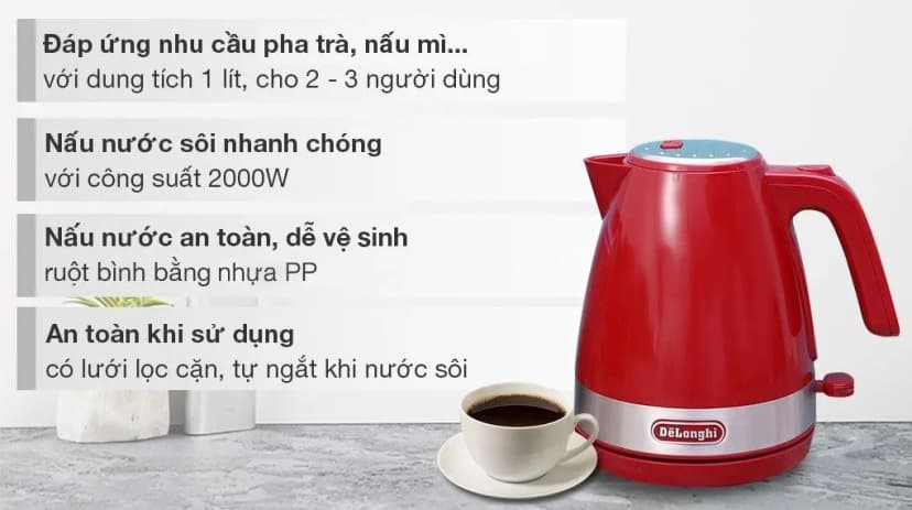 Bình đun siêu tốc Delonghi 1 lít KBLA2000.R - Giá rẻ nhất hôm nay - Ảnh 4