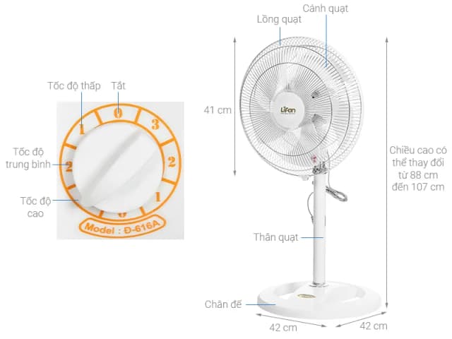So sánh giá Quạt đứng Lifan 5 cánh Đ-616A 45W rẻ nhất? - Ảnh 5