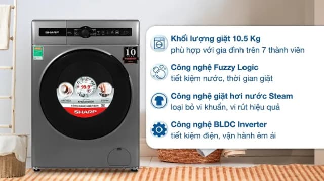 So sánh giá Máy giặt Sharp Inverter 10.5 kg ES-FH105BV-B rẻ nhất? - Ảnh 3