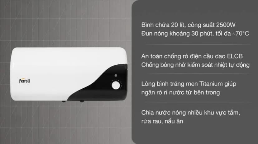 Máy nước nóng gián tiếp Ferroli 20 lít 2500W MIDO-DE - Giá rẻ nhất hôm nay - Ảnh 6