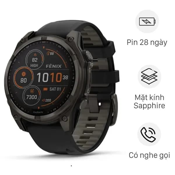 Garmin Fenix 8 Sapphire Solar 47mm viền Titanium dây silicone - Ảnh 6