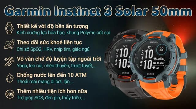 So sánh giá Garmin Instinct 3 Solar 50mm dây silicone rẻ nhất? - Ảnh 2