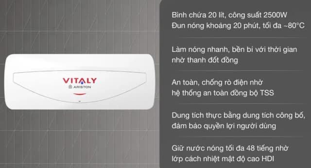 So sánh giá Máy nước nóng gián tiếp Ariston 20 lít 2500W VITALY 20 SLIM 2.5 FE 2024 rẻ nhất? - Ảnh 18