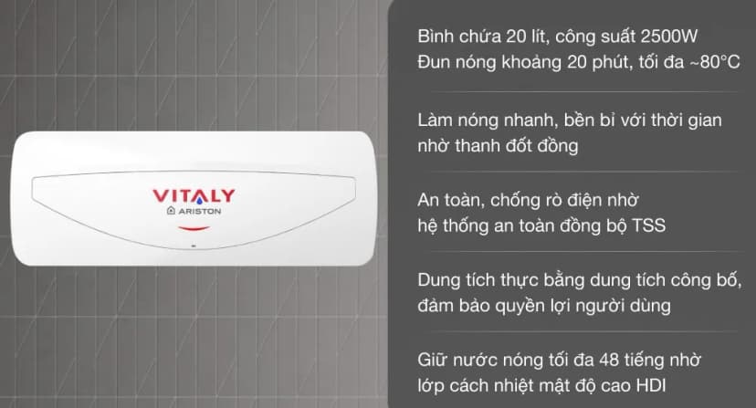 So sánh giá Máy nước nóng gián tiếp Ariston 20 lít 2500W VITALY 20 SLIM 2.5 FE 2024 - Tìm sản phẩm giá rẻ nhất - Ảnh 18