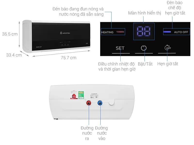 Máy nước nóng gián tiếp Ariston 30 lít 2500W SLIM3 30 LUX - Giá rẻ nhất hôm nay - Ảnh 3