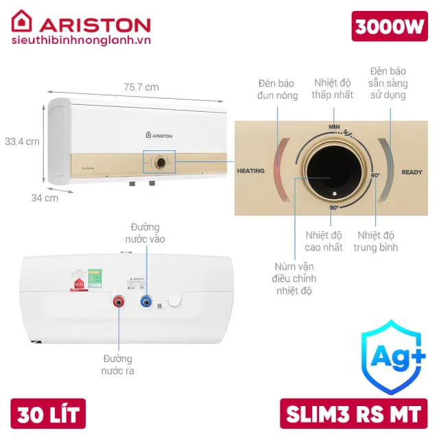 So sánh giá Máy nước nóng gián tiếp Ariston 30 lít 3000W SLIM3 30 RS MT 3KW rẻ nhất? - Ảnh 19