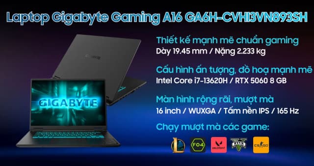Top 1 so sánh giá Laptop GIGABYTE Gaming A16 GA6H - GAMING-A16-CVHI3VN893SH (i7 13620H, 16GB, 512GB, RTX5060 8GB, WUXGA 165Hz, Win11) - Tìm sản phẩm giá rẻ nhất - Ảnh 10
