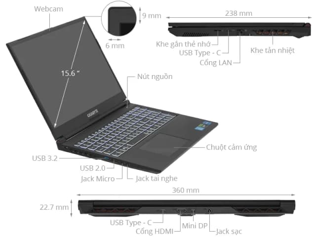 Laptop GIGABYTE Gaming G5 MF5 RC555 - 9RC55MF5FEIAA1VN0C0 (i5 13500H, 16GB, 512GB, RTX 4050 6GB, Full HD 144Hz, Win11) - 4