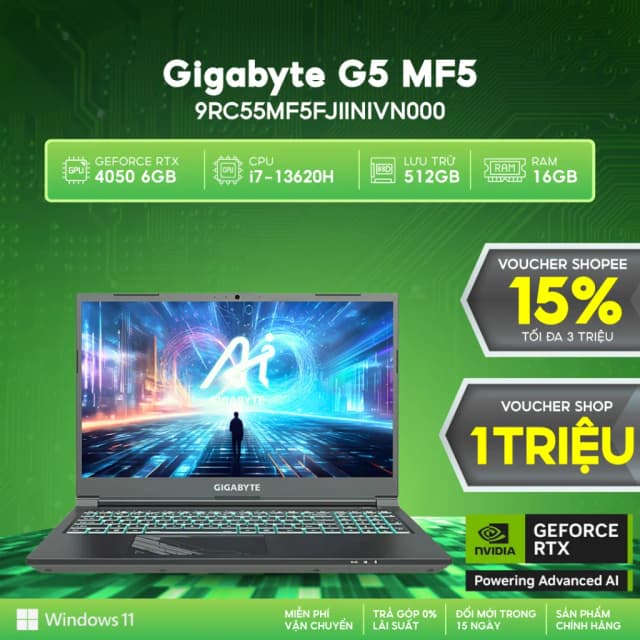 Top 1 so sánh giá Laptop GIGABYTE Gaming G5 MF5 RC555 - 9RC55MF5FJIINIVN000 (i7 13620H, 16GB, 512GB, RTX 4050 6GB, Full HD 144Hz, Win11) - Tìm sản phẩm giá rẻ nhất - Ảnh 43