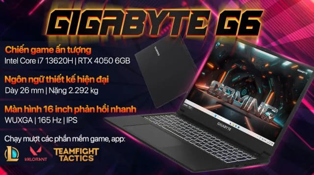 So sánh giá Laptop GIGABYTE Gaming G6 MF RC56 - 9RC56MF0HJIIXIVN000 (i7 13620H, 16GB, 512GB, RTX 4050 6GB, WUXGA 165Hz, Win11) rẻ nhất? - Ảnh 3