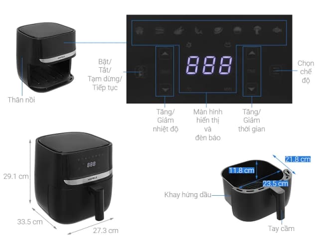 So sánh giá Nồi chiên không dầu Hafele 5.7 lít HS-AF502B (535.43.713) rẻ nhất? - Ảnh 10