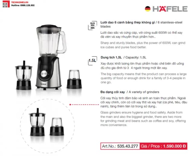 So sánh giá Máy xay sinh tố đa năng Hafele HSB-0621FS (535.43.277) rẻ nhất? - Ảnh 14