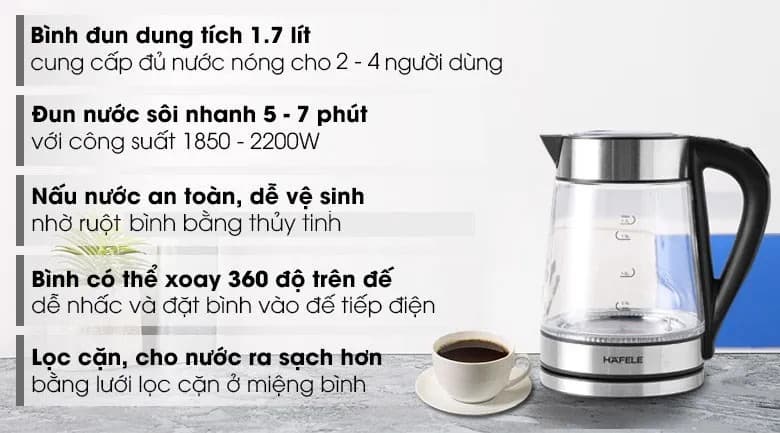 Bình đun siêu tốc Hafele 1.7 lít T-602C (535.43.732) - Giá rẻ nhất hôm nay - Ảnh 6