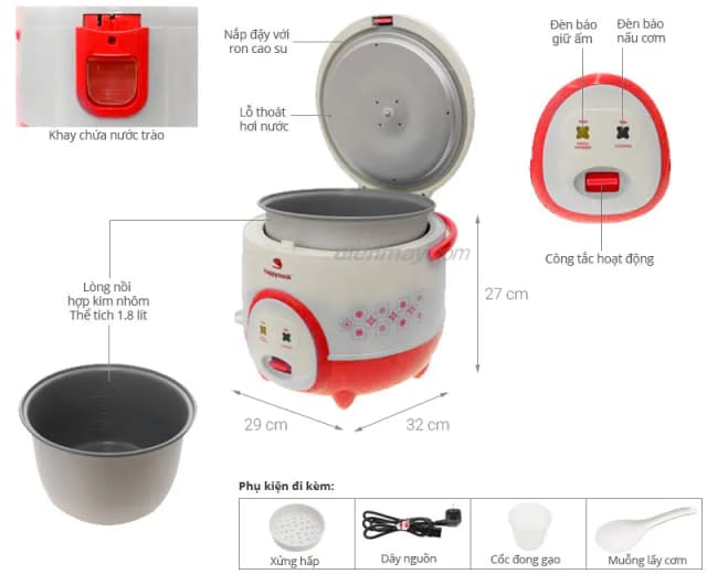 So sánh giá Nồi cơm nắp gài Happycook 1.8 lít HC-180A rẻ nhất? - Ảnh 4