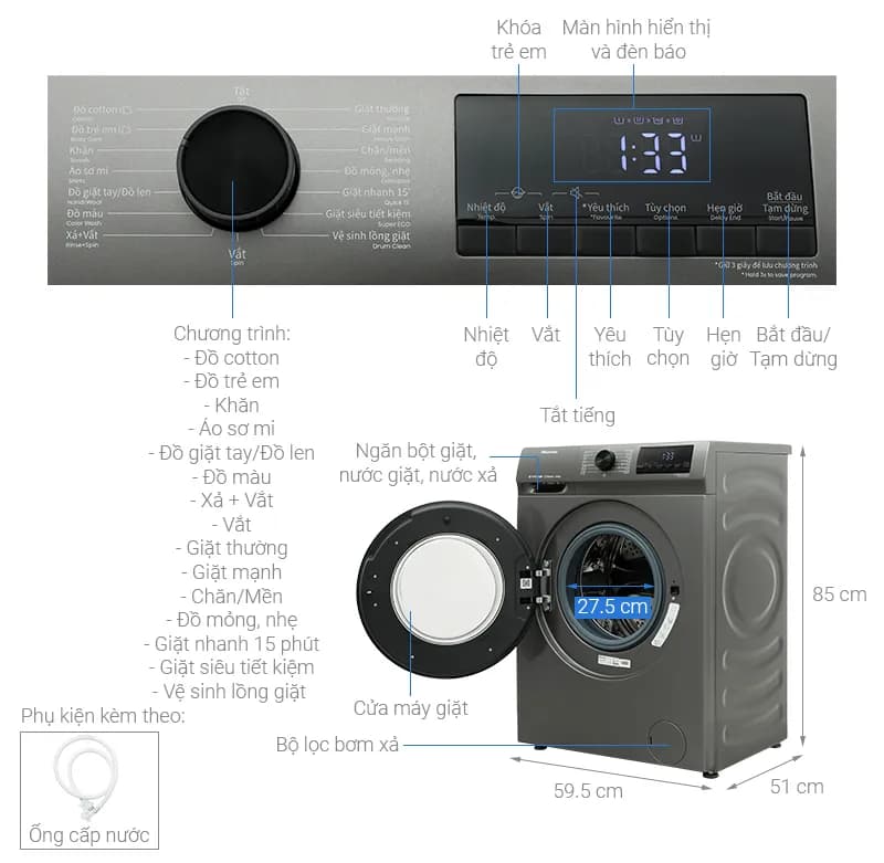 Máy giặt Hisense Inverter 8.5 kg WFQP8523BT - Giá rẻ nhất hôm nay - Ảnh 4