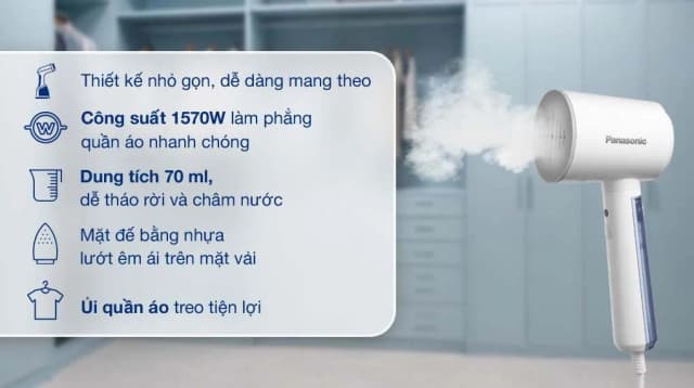 Bàn ủi hơi nước cầm tay Panasonic NI-GHD015WRA 1570W - Ảnh 2