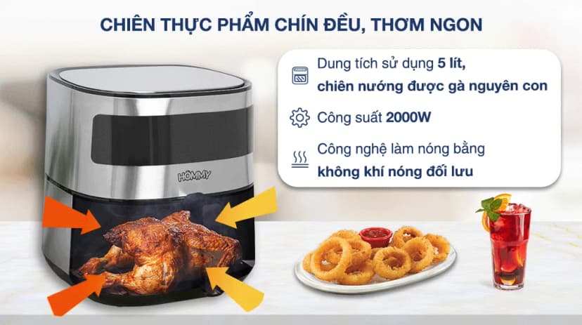 So sánh giá Nồi chiên không dầu Hommy BF525 5.5 lít - Tìm sản phẩm giá rẻ nhất - Ảnh 2