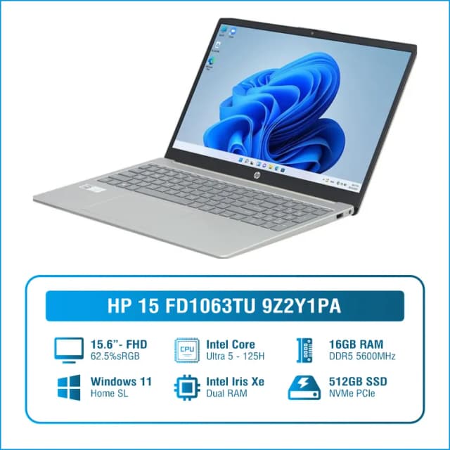 Laptop HP 15 fd1063TU - 9Z2Y1PA (Ultra 5 125H, 16GB, 512GB, Full HD, Win11) - 12