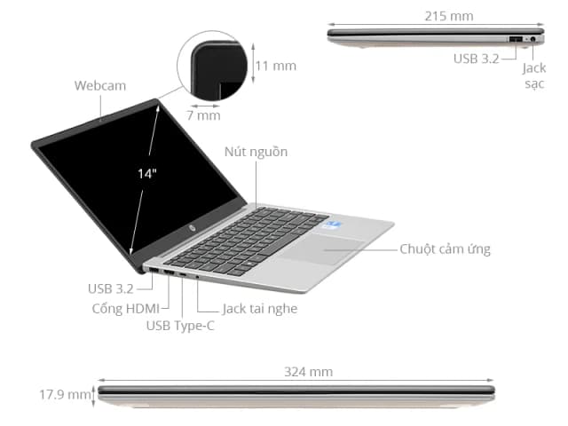 Laptop HP 240R G10 - C3RU6AT (Core 3 100U, 8GB, 512GB, Full HD, Win11) - 15