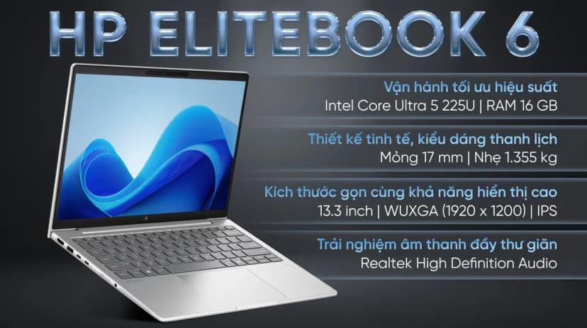 Laptop HP EliteBook 6 G1i 13 - BQ9L8PT (Ultra 5 225U, 16GB, 512GB, WUXGA, Win11) - Giá rẻ nhất hôm nay - Ảnh 2