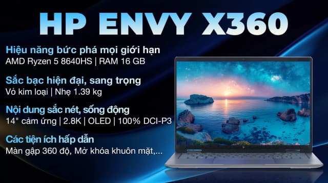 Laptop HP Envy X360 14 fa0097AU - AY8U7PA (R5 8640HS, 16GB, 512GB, 2.8K OLED, Cảm ứng, OfficeHS+365, Win11) - 5