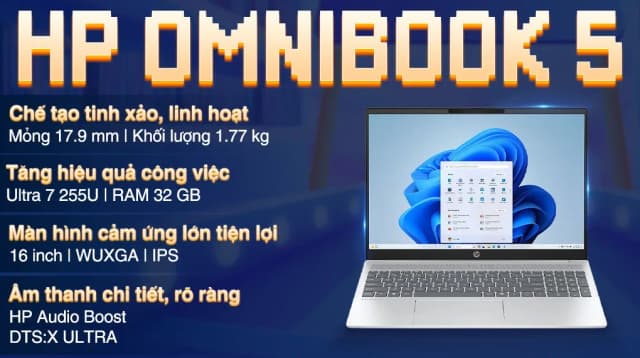 So sánh giá Laptop HP OmniBook 5 AI 16 af1052TU - C1MN6PA (Ultra 7 255U, 32GB, 512GB, WUXGA, Cảm ứng, OfficeH24, Win11) rẻ nhất? - Ảnh 4