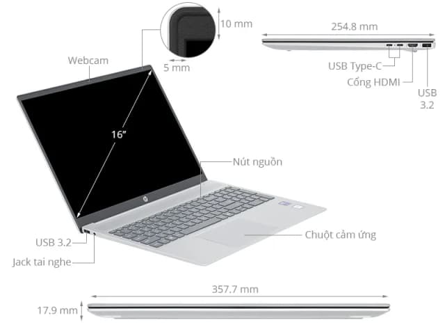 Top 1 so sánh giá Laptop HP Pavilion 16 af0053TU - AY8C2PA (Ultra 7 155U, 16GB, 512GB, WUXGA, OfficeHS+365, Win11) - Tìm sản phẩm giá rẻ nhất - Ảnh 5