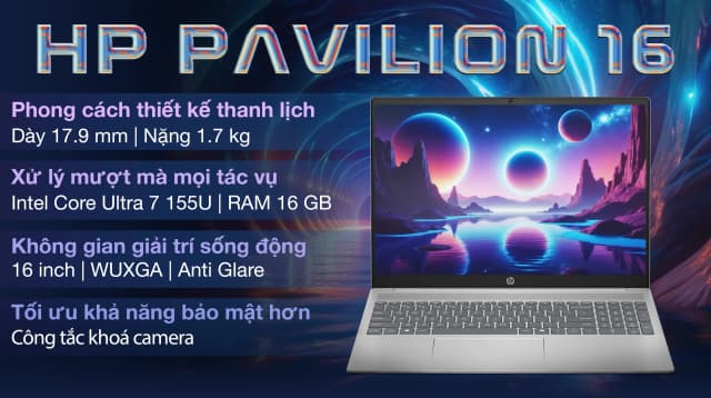 Top 1 so sánh giá Laptop HP Pavilion 16 af0053TU - AY8C2PA (Ultra 7 155U, 16GB, 512GB, WUXGA, OfficeHS+365, Win11) - Tìm sản phẩm giá rẻ nhất - Ảnh 8