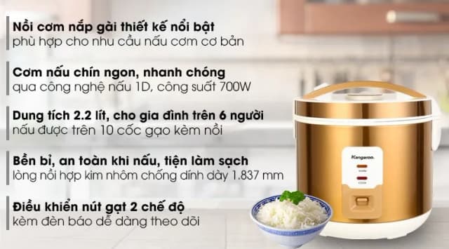 So sánh giá Nồi cơm nắp gài Kangaroo 2.2 lít KG572 rẻ nhất? - Ảnh 5