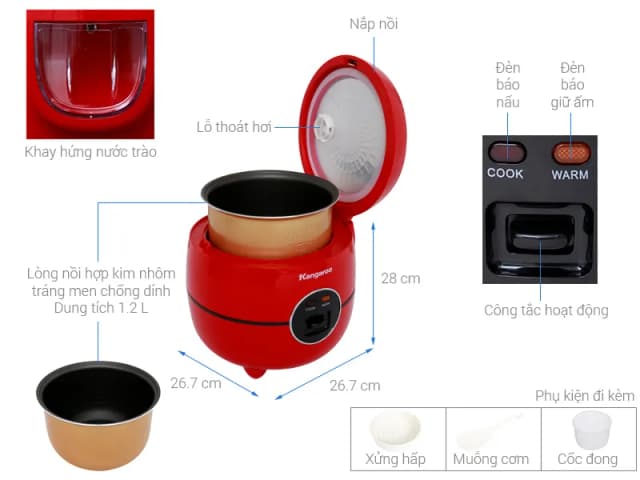 So sánh giá Nồi cơm nắp gài Kangaroo 1.2 lít KG822 rẻ nhất? - Ảnh 3