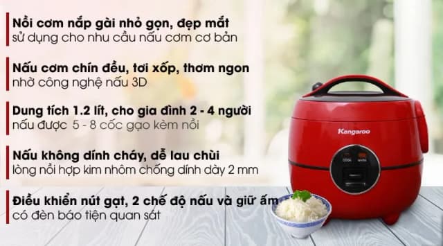 So sánh giá Nồi cơm nắp gài Kangaroo 1.2 lít KG822 rẻ nhất? - Ảnh 4