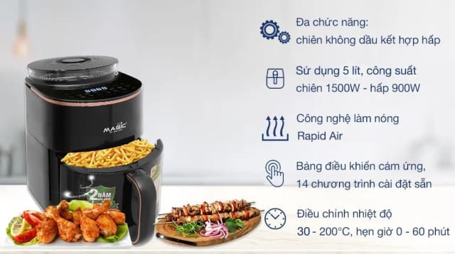 So sánh giá Nồi chiên không dầu kết hợp hấp Magic Eco 5 lít S05 rẻ nhất? - Ảnh 3
