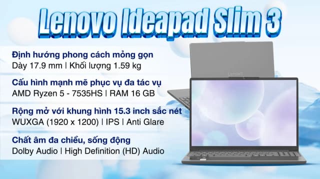 So sánh giá Laptop Lenovo IdeaPad Slim 3 15ARP10 - 83K700EPVN (R5 7535HS, 16GB, 512GB, WUXGA, Win11) rẻ nhất? - Ảnh 8