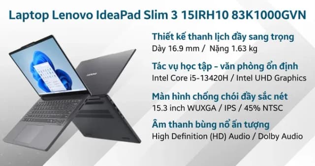 Laptop Lenovo IdeaPad Slim 3 15IRH10 - 83K1000GVN (i5 13420H, 24GB, 512GB, WUXGA, Win11) - 17