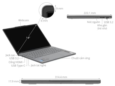 Laptop Lenovo Ideapad Slim 3 14IRH10 - 83K0000CVN (i5 13420H, 24GB, 512GB, WUXGA OLED, Win11) - 6