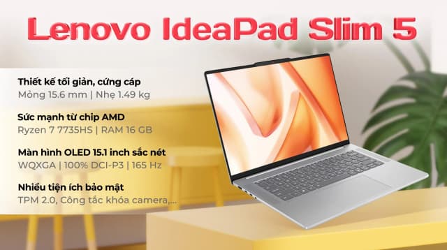 Laptop Lenovo IdeaPad Slim 5 OLED 15ARP10 - 83J3001DVN (R7 7735HS, 16GB, 512GB, WQXGA OLED 165Hz, Win11) - 6