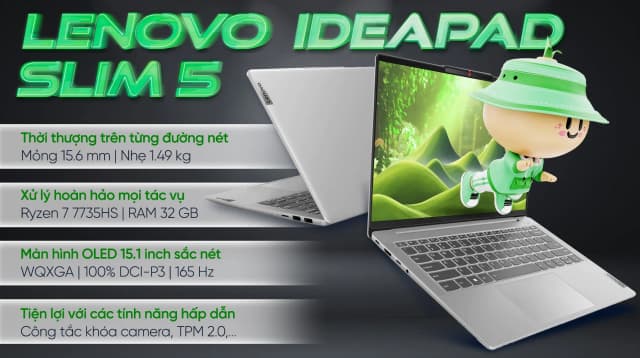 Laptop Lenovo IdeaPad Slim 5 OLED 15ARP10 - 83J3002SVN (R7 7735HS, 32GB, 512GB, WQXGA OLED 165Hz, Win11) - 17