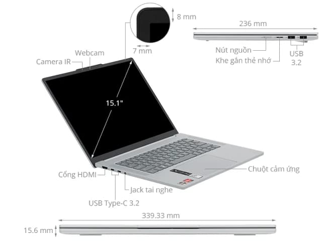 Laptop Lenovo IdeaPad Slim 5 OLED 15ARP10 - 83J3002SVN (R7 7735HS, 32GB, 512GB, WQXGA OLED 165Hz, Win11) - 20