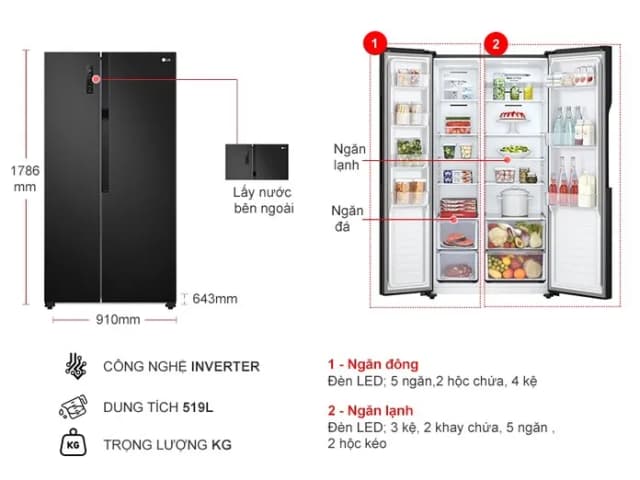 So sánh giá Tủ lạnh LG Inverter 519 lít Side By Side GR-B256BL rẻ nhất? - Ảnh 12